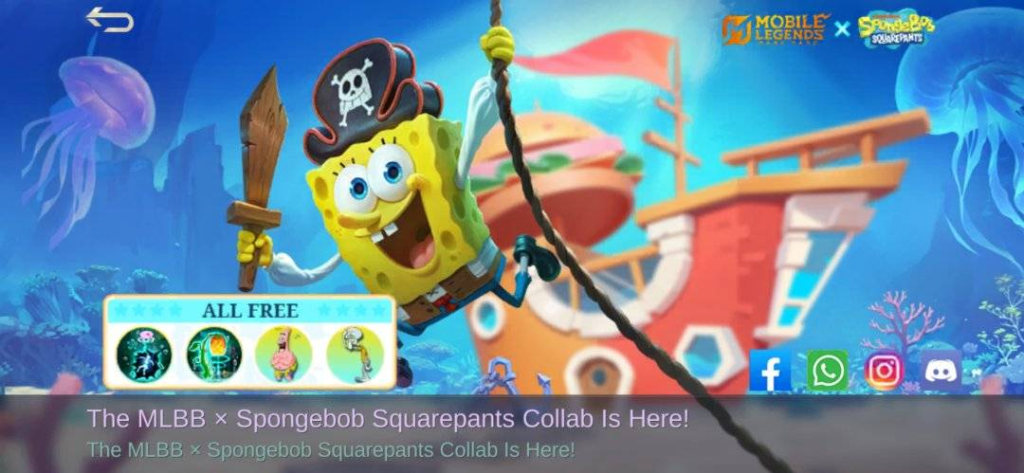 Mobile Legends x SpongeBob features Free skin Cyclops as SpongeBob and Gloo skin as Patrick🔎